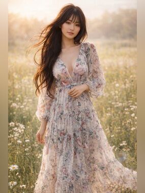 Floating in a Daydream meadow flowers blooming floaty maxi overlay dress